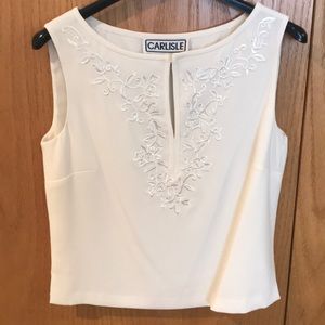 Carlisle Ivory Sleeveless Embroidered Blouse Sz 6